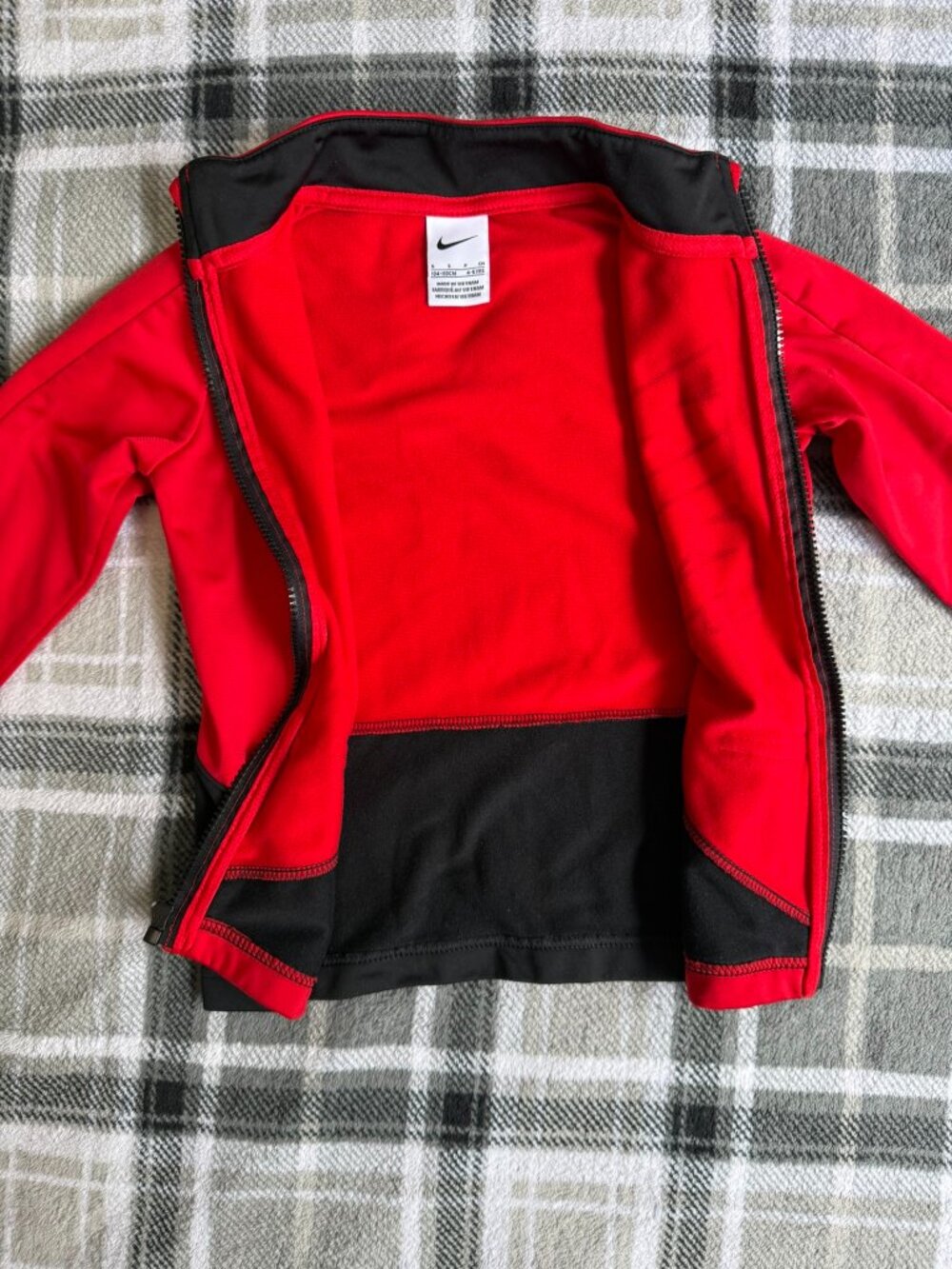 Nike Boys Track Jacket Red Black Full Zip NIKE Spellout Athletic Warm Up Size S